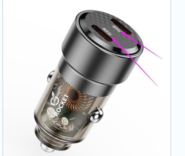 راس شحن للسيارة 60 واط يحتوي على منفذين Type-C من شركة روكت ROCKET-(CC02)