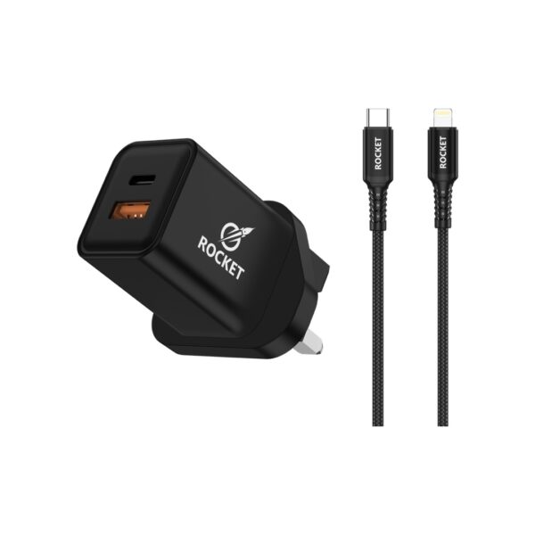 شاحن منزلي بقوة 35 واط مع كيبل (Type-C to iPhone) من شركة روكت ROCKET-(HC06)