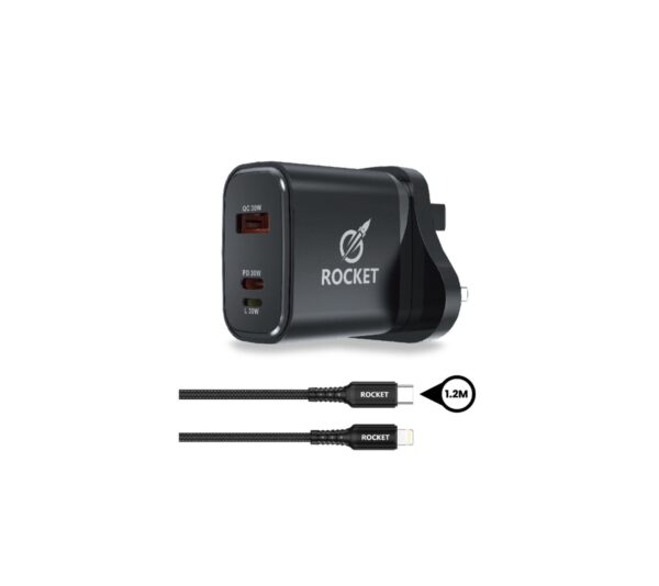 ROCKET (HC07) fast charger 30W USB A C/L with cable 30W lighting to type-c