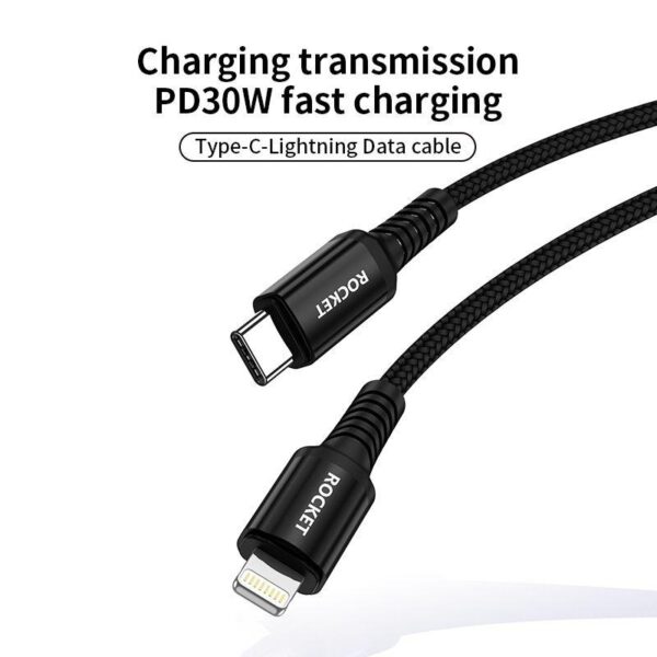 كيبل شحن 30W type-c to iphone شحن سريع اصلي من شركة روكت