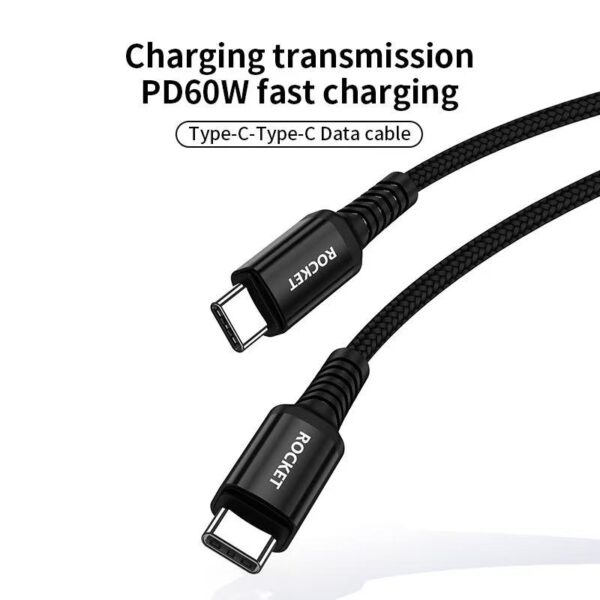 كيبل شحن type-c to type-c 60W شحن سريع اصلي من شركة روكت