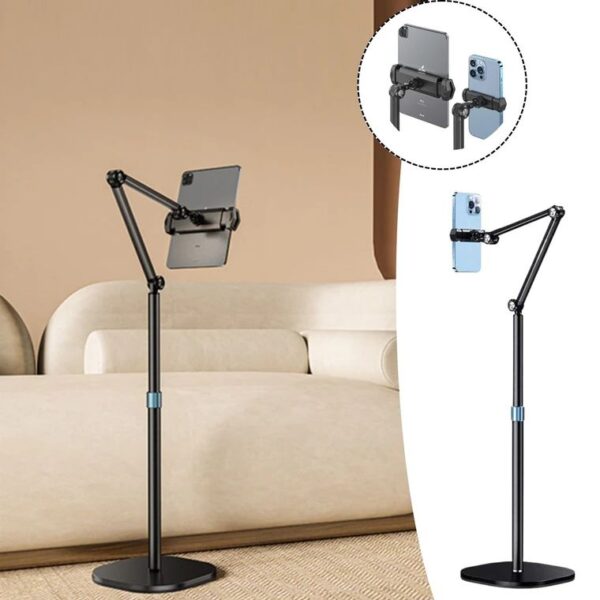 ستاند حامل الهاتف والآيباد الأرضي قابل للطي والتعديل (اللون الأسود)