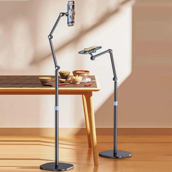 ستاند حامل الهاتف والآيباد الأرضي قابل للطي والتعديل (اللون الأسود)