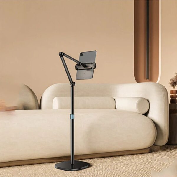 ستاند حامل الهاتف والآيباد الأرضي قابل للطي والتعديل (اللون الأسود)