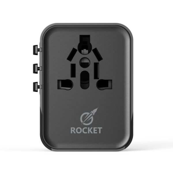 محول كهربائي عالمي للسفر 4 في 1 يحتوي على منفذين شحن Type-C بقدرة 25 واط ومنفذ USB بقدرة 18 واط من شركة ROCKET رمز المنتج (HC10) (Travel adapter fast charger)