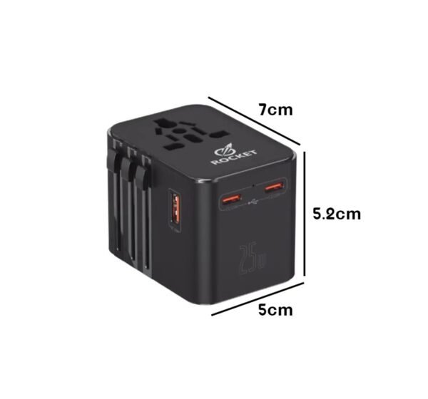 ⁦محول كهربائي عالمي للسفر 4 في 1 يحتوي على منفذين شحن Type-C بقدرة 25 واط ومنفذ USB بقدرة 18 واط من شركة ROCKET رمز المنتج (HC10) (Travel adapter fast charger)⁩ - الصورة ⁦9⁩