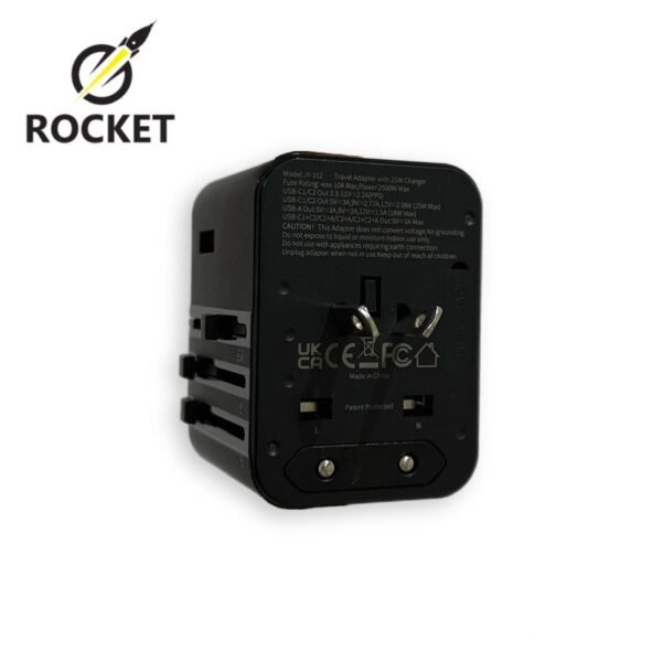⁦محول كهربائي عالمي للسفر 4 في 1 يحتوي على منفذين شحن Type-C بقدرة 25 واط ومنفذ USB بقدرة 18 واط من شركة ROCKET رمز المنتج (HC10) (Travel adapter fast charger)⁩ - الصورة ⁦6⁩