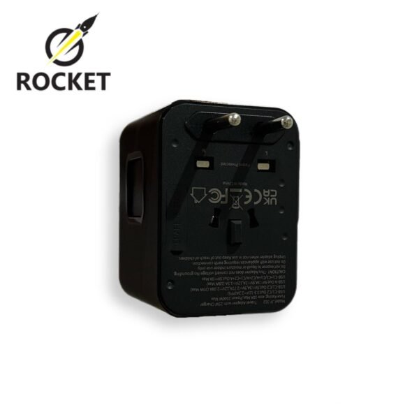 ⁦محول كهربائي عالمي للسفر 4 في 1 يحتوي على منفذين شحن Type-C بقدرة 25 واط ومنفذ USB بقدرة 18 واط من شركة ROCKET رمز المنتج (HC10) (Travel adapter fast charger)⁩ - الصورة ⁦7⁩