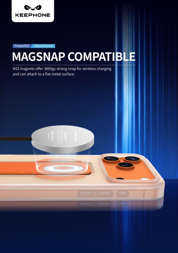 كفر KEEPHONE بتصميم عصري مع مسكة جلد وتصير ستاند بنفس الوقت, مع دعم MagSafe مغناطيسي قوي وثابت, يوفر حماية ممتازة للجهاز من الصدمات والخدوش